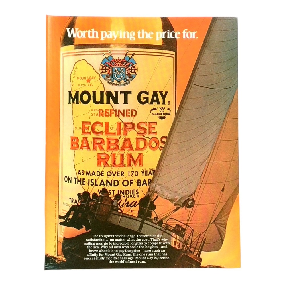 1982 Mount Gay Eclipse Barbados Rum Vintage Print Ad Sailing Caribbean Lifestyle